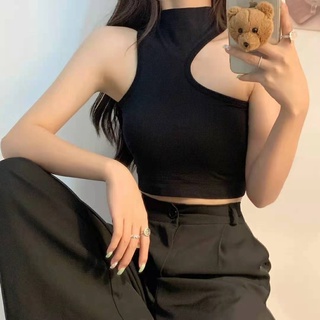 Tanktop Crop Halter Neck wanita/Atasan shoulder Crop korea