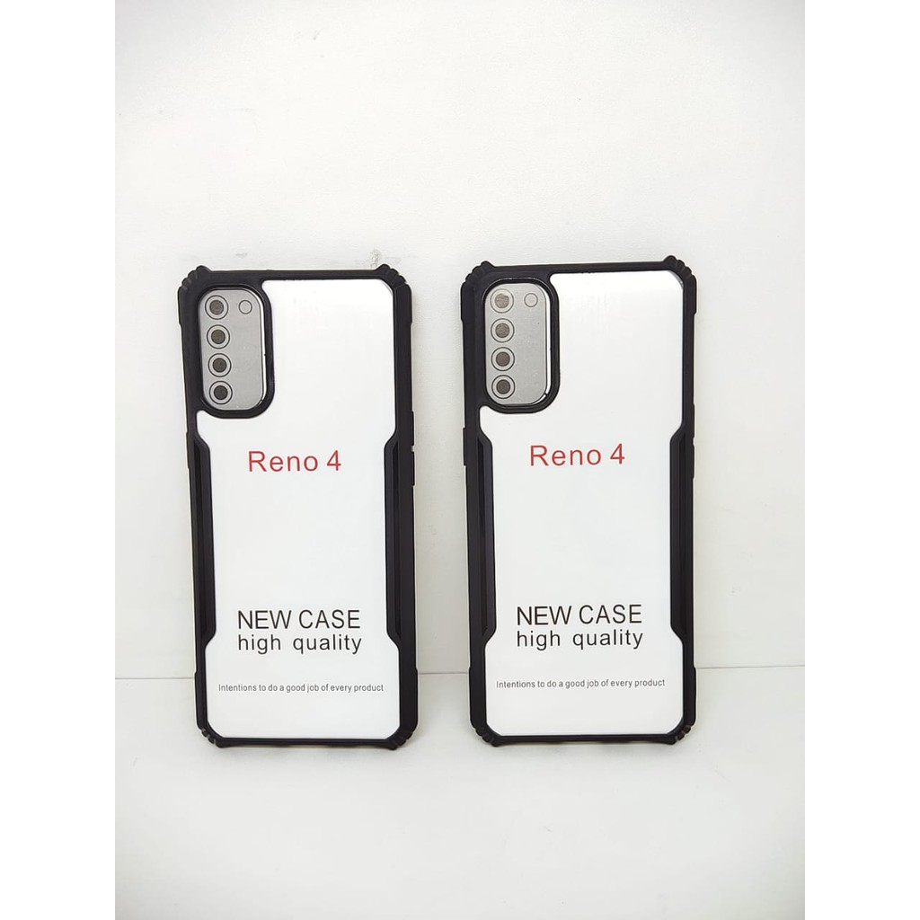 Anti Shocking Reno4 5G Indo 6.4 Inch Hardcase Mika List Hitam Fusion Acrylic Case