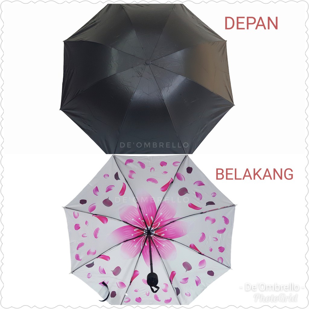 Payung Lipat 4 Motif Dalam Bunga Sakura Luar Hitam