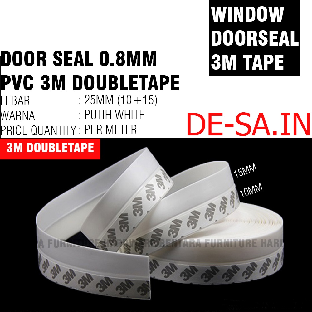 25MM Windor Door Seal Strip PVC 3M Putih White 3M Double Tape Penutup Celah Pintu Jendela