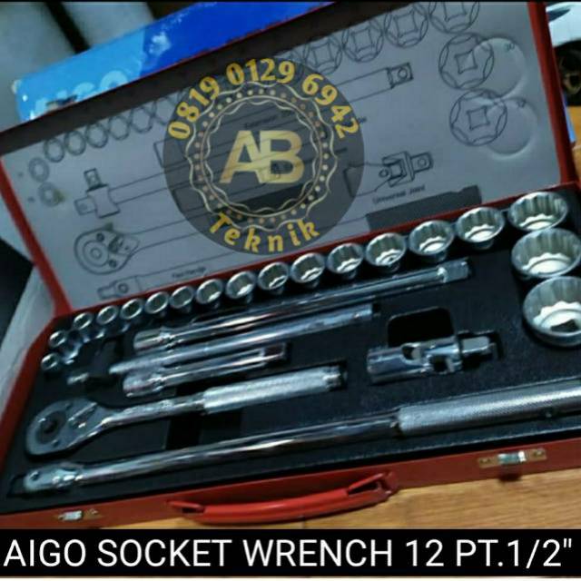 Kunci Shock Set AIGO Kunci sok 25 Pcs Kunci Socket Set 12 PT Kunci shock 12 point