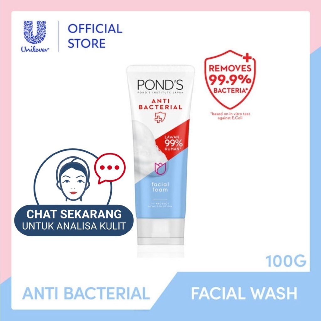 Ponds Facial Foam Sabun Muka Pembersih Wajah Anti Bacterial 100g