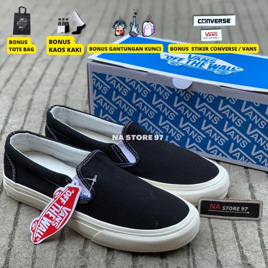 SEPATU VANS SLIP ON OG BLACK WHITE | SEPATU PREMIUM