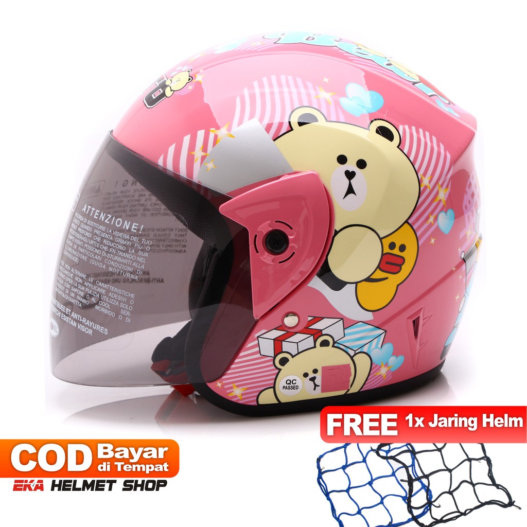 [Helm Dewasa] WTO Helmet Z1R KOP - Cute Bear - Pink + Promo Gratis Jaring Helm