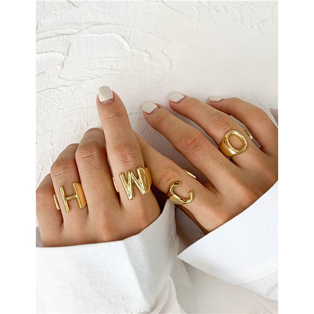LRC Cincin Huruf Fashion Golden Letter Opening Adjustable Metal Ring O-Z