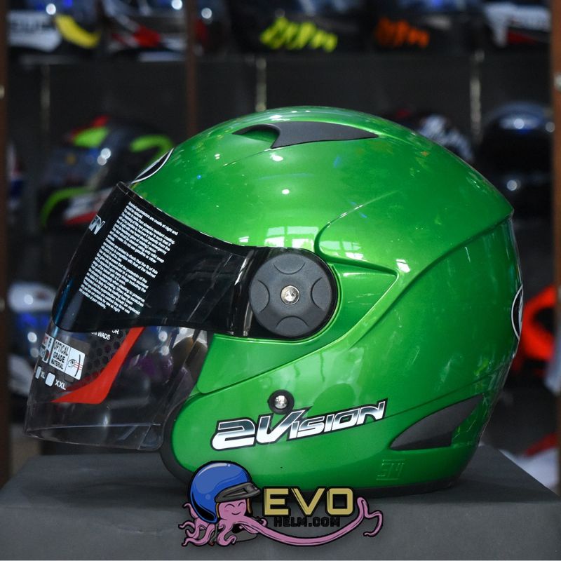 HELM KYT 2 VISION SOLID WARNA LENGKAP - BLACK DOFF-GREEN KAWASAKI