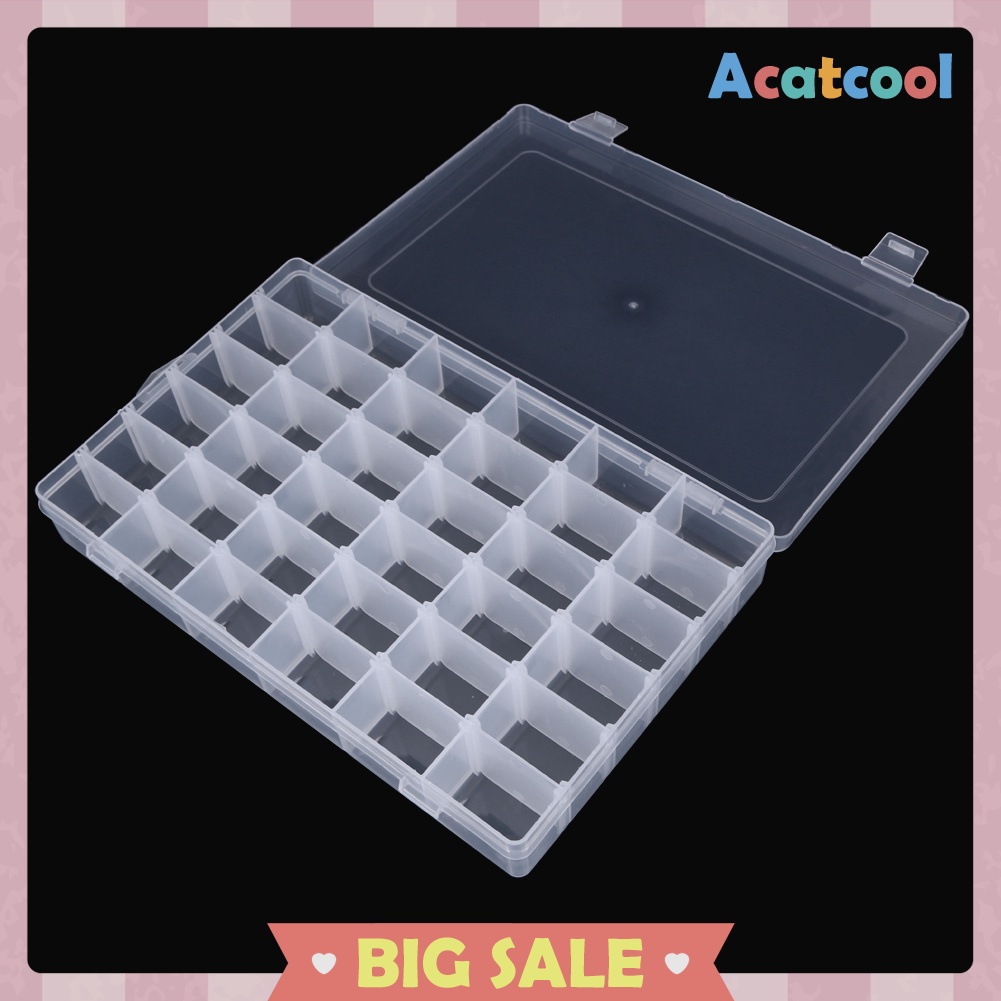 Adjustable 36 Compartment Plastic Storage Box Jewelry Earring Case