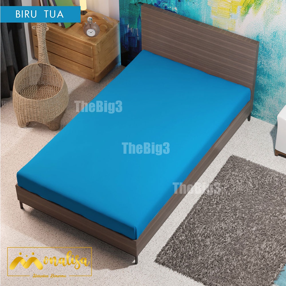 Sprei Waterproof 120x200 MONALISA - anti ompol air water proof polos - 120 Single Size - SP-Biru Tua