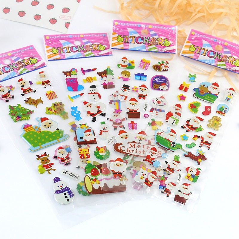 20pcs Stiker Bubble Santa Claus 3D Gaya Klasik Untuk Dekorasi Natal