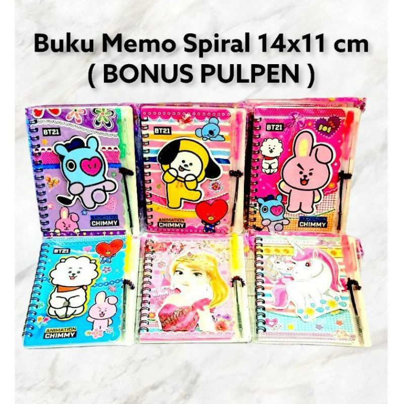 

BUKU MEMO NOTEBOOK SPIRAL BT21 BONUS PULPEN