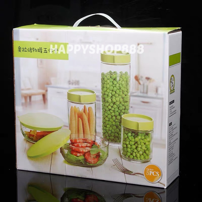 TOPLES KACA CANISTER MANGKUK KACA GLASSWARE SIERA SET 5 IN 1 (10 PCS) JAR BOWL