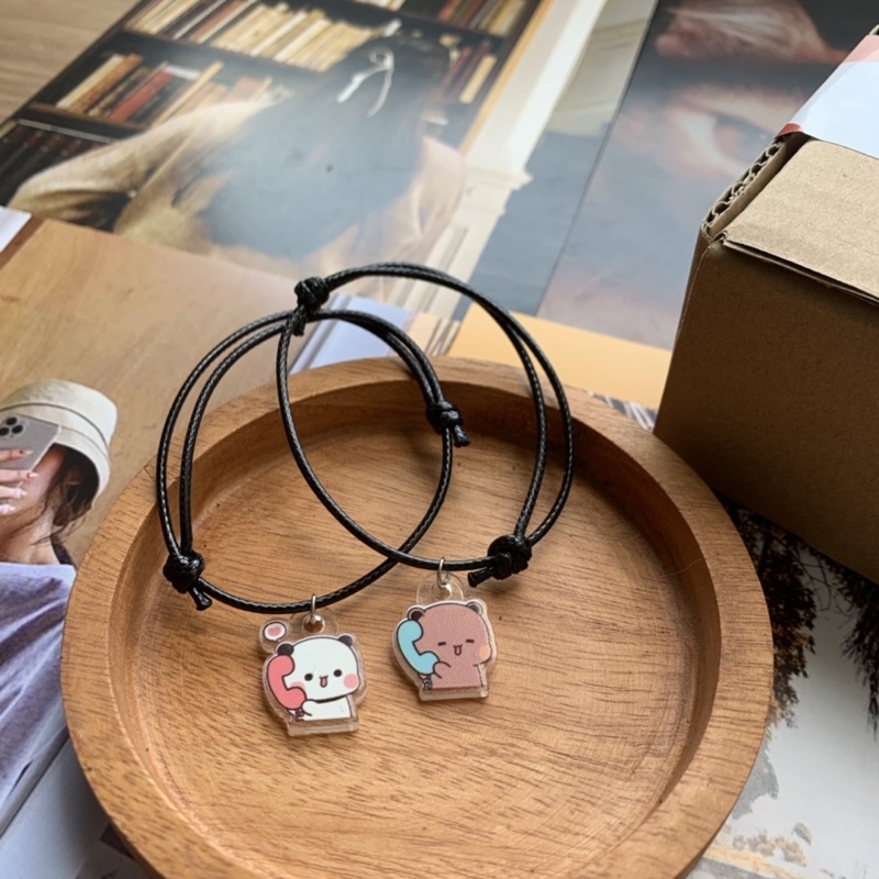 Gelang panda telepon pasangan korea magnetic tali hitam polos