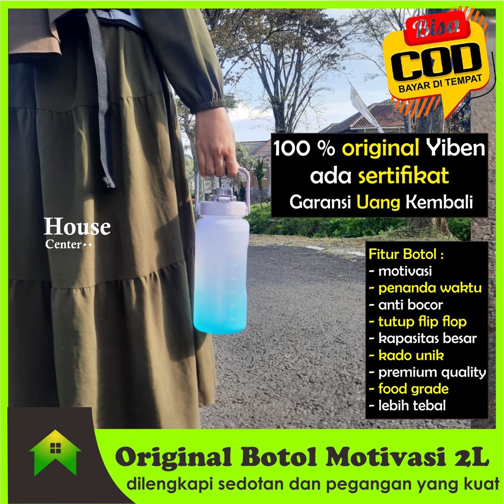 Botol Minum Motivasi YIBEN Original 2 Liter jumbo/botol minum jumbo 2 L botol minum kapasitas Besar 