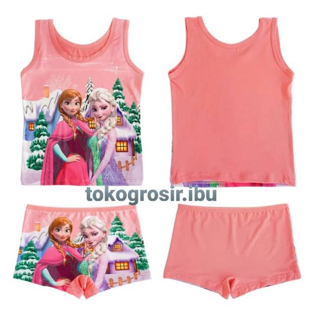 3 PCS Setelan Anak Perempuan Singlet dan Boxer Anak Frozen Setelan Baju Anak Perempuan Bayi Frozen