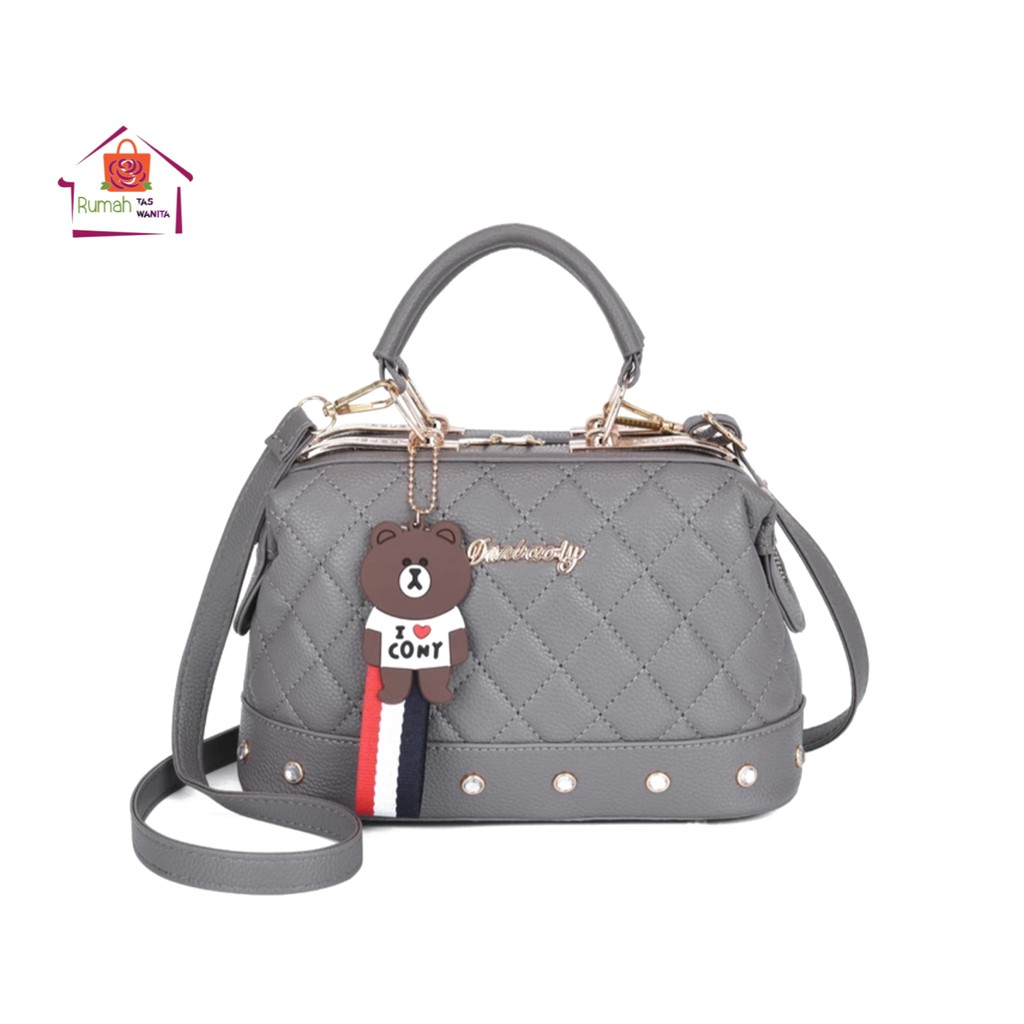 Tas Wanita Tas Selempang Kantor  Kulit Lembut Mewah Bordir Kotak Free Gantungan Tas Kanter Wanita