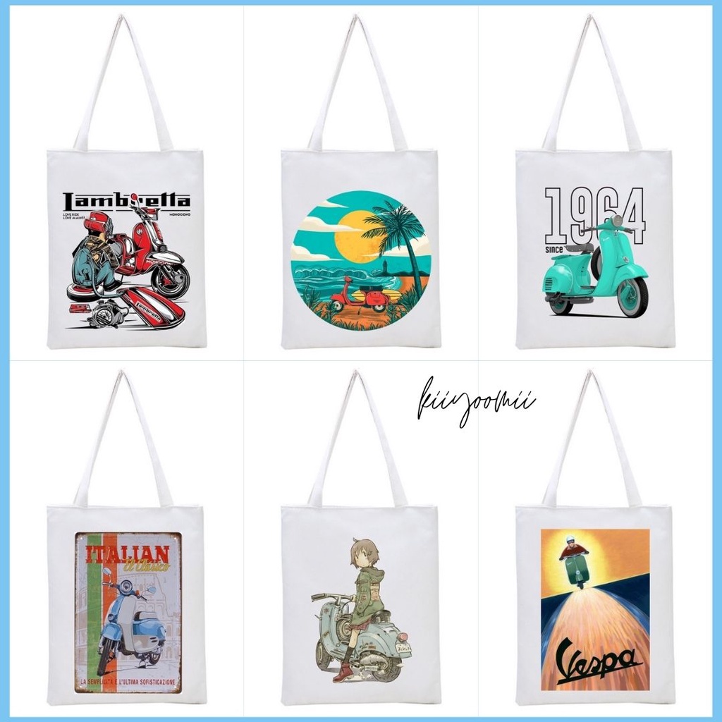 Tas totebag resleting muat laptop TOTE BAG VESPA bahan kain drill halus premium || Kiiyoomii ||