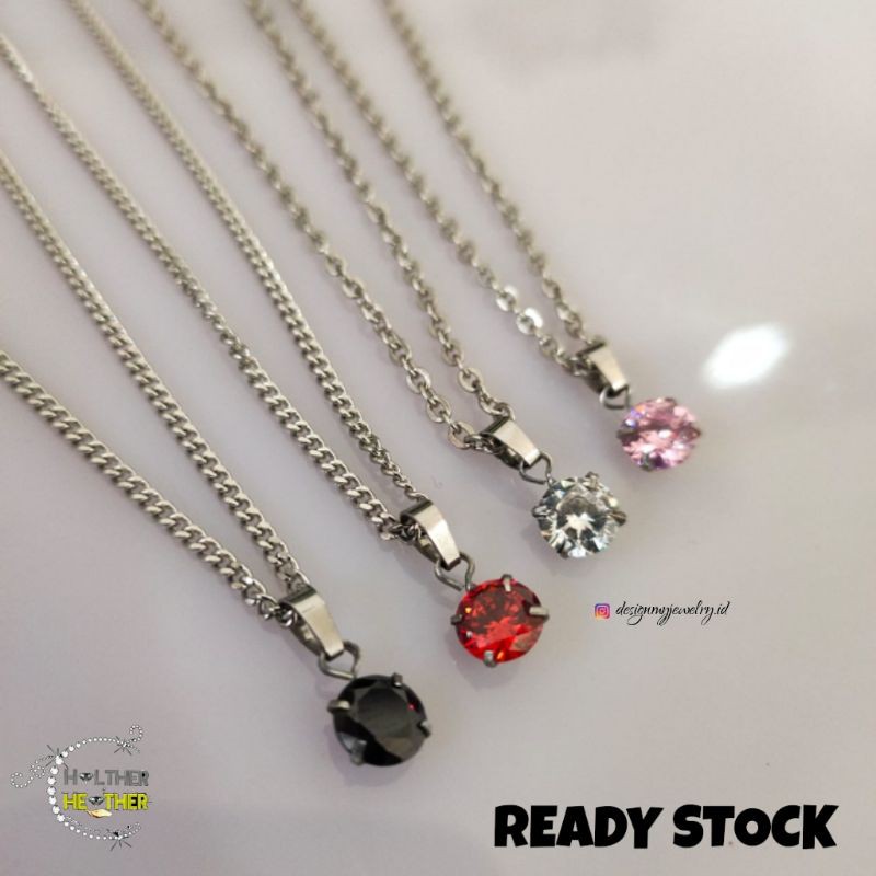 Kalung Desi Permata Swarovski Hitam, Putih, Silver, Pink, Merah