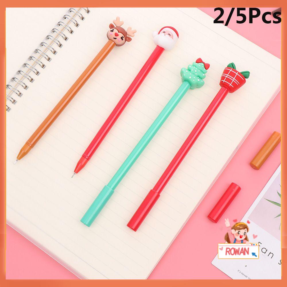 R-flower 2 / 5 Pcs Pulpen Gel Motif Santa Claus / Snowman / Natal Untuk Tanda Tangan / Hadiah