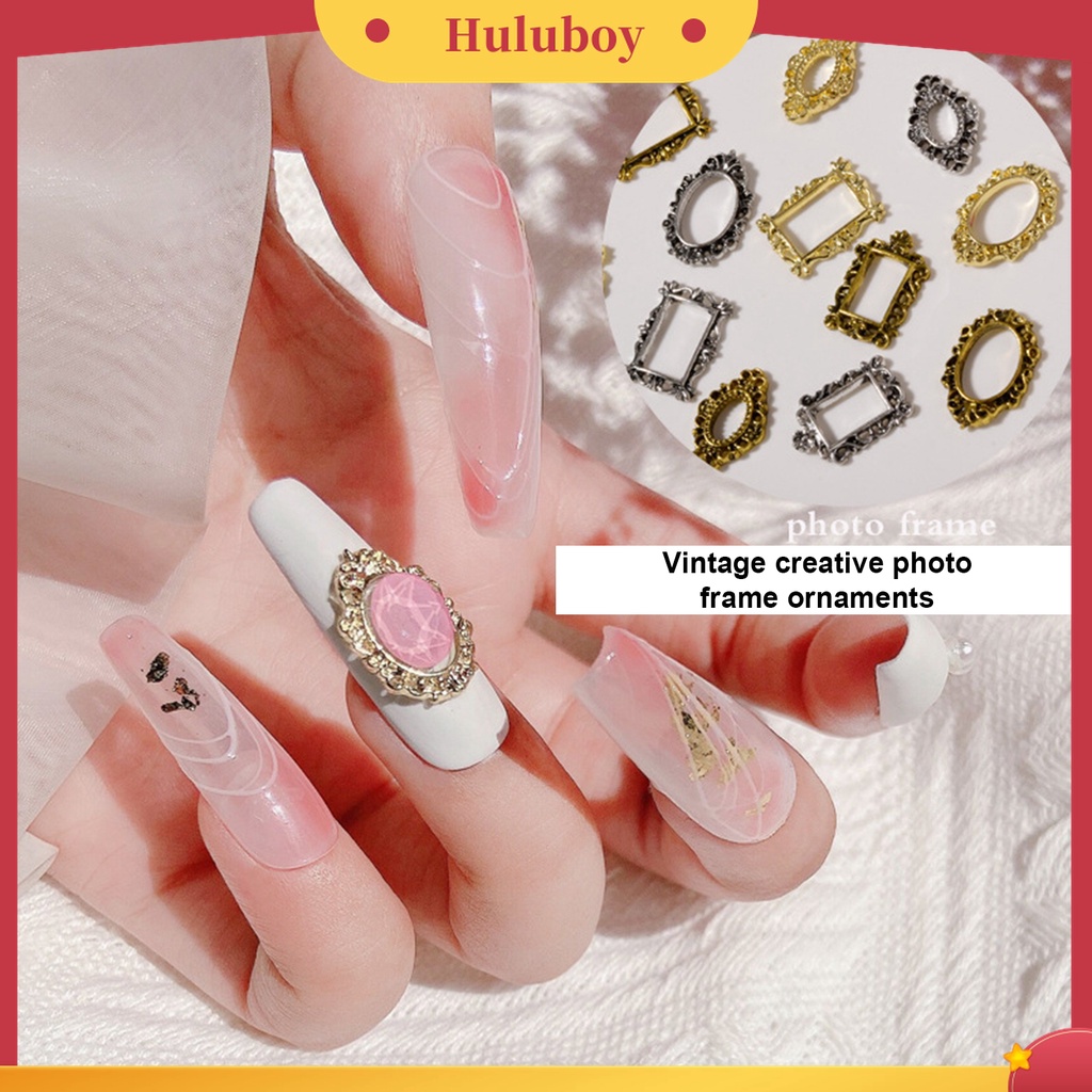 Huluboy Huluboy♡ 5pcs / Pak Ornamen Ukiran Hollow 3D Bahan Alloy Gaya Vintage Untuk Dekorasi Nail Art