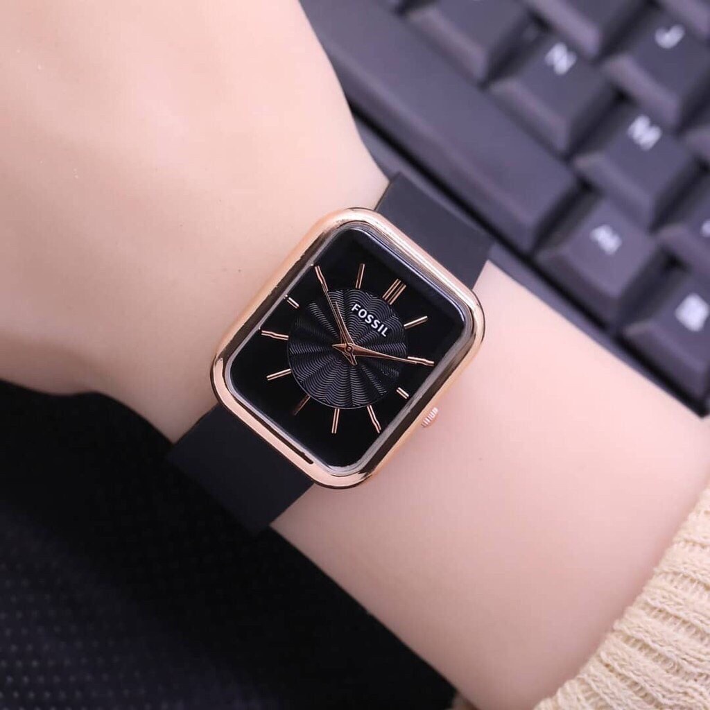 Jam tangan wanita tali rubber karet model segi grosir ecer FLASH SALE termurah import FR001