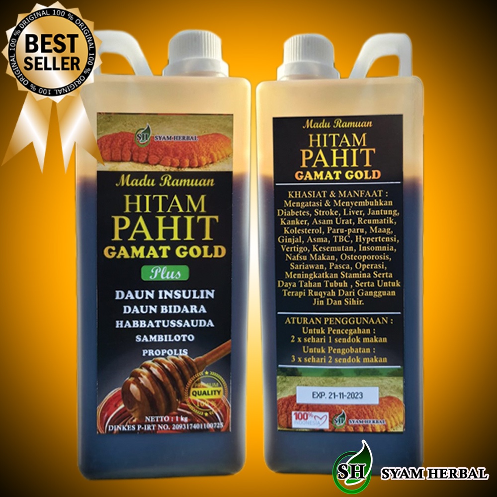 Madu Hitam Pahit Gamat Gold 1 kg Plus Daun Insulin Dan Sambiloto asli Syam Herbal