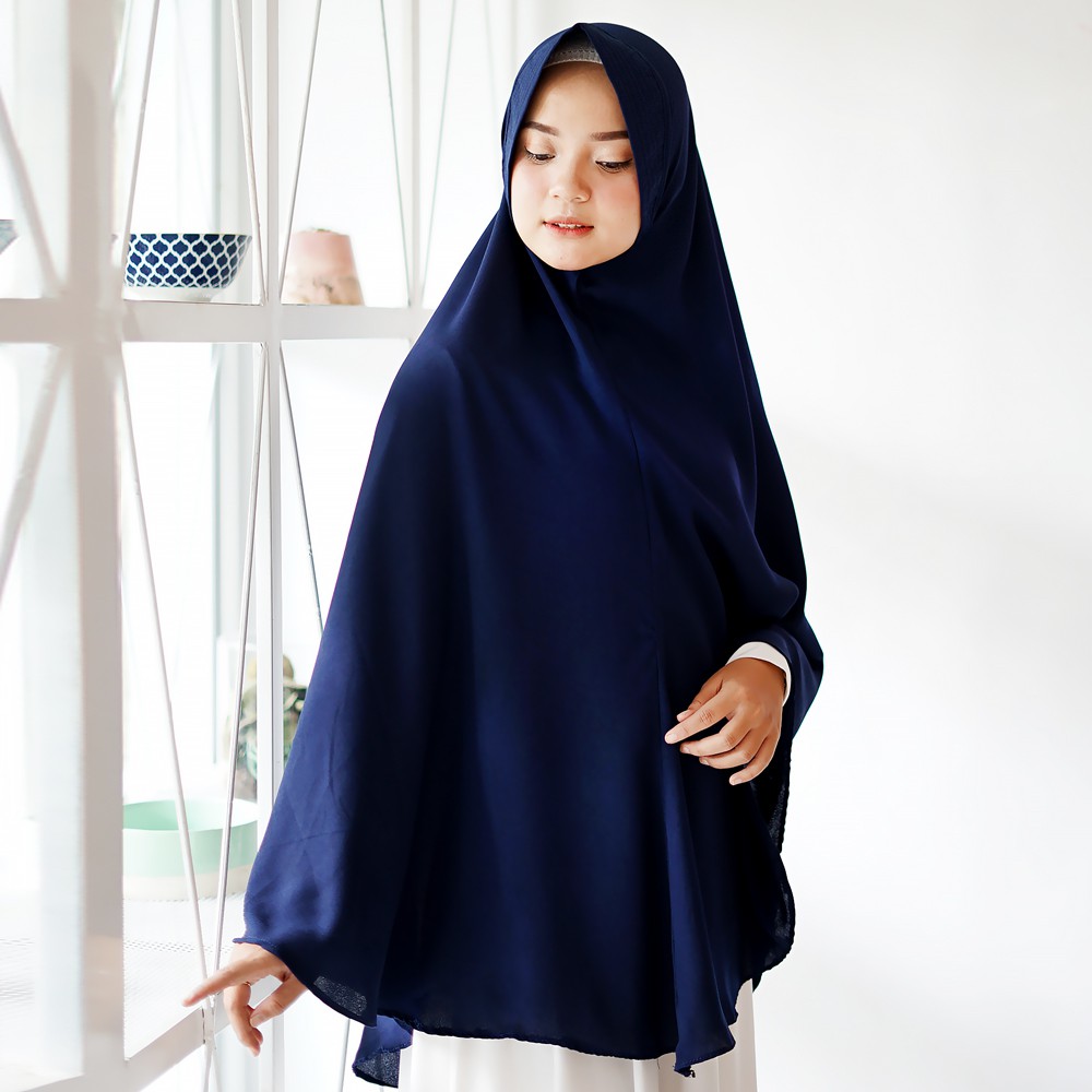 Jilbab Biru  Navy  Voal Motif