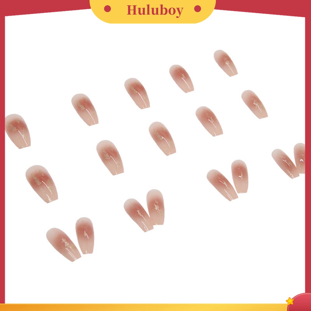 Huluboy Huluboy♡ 24pcs / Box Kuku Palsu Warna Caramel Gradasi Bahan ABS Untuk Nail Art