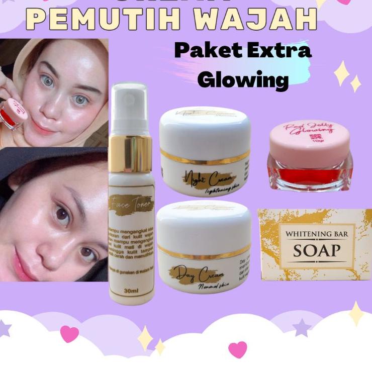 イ PEMUTIH WAJAH(PAKET EXTRA GLOWING + RED JELLY)CREAM PEMUTIH WAJAH/SKINCARE/PEMUTIH/CREAM WAJAH ⇍
