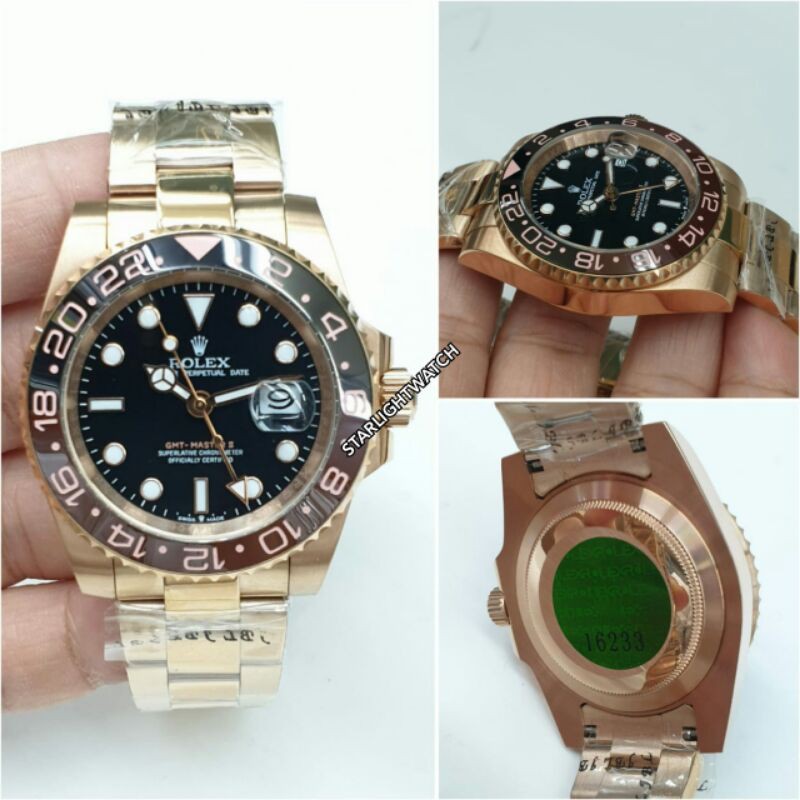 JAM TANGAN PRIA ROLEX GMT AUTOMATIC FULL ROSEGOLD