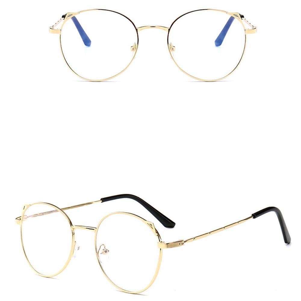 Mxbeauty Kacamata Anti Cahaya Biru Klasik Vintage Bentuk Telinga Kucing Frame Bingkai Logam Bulat Fashion Blue light blocking Komputer Eyeglasses