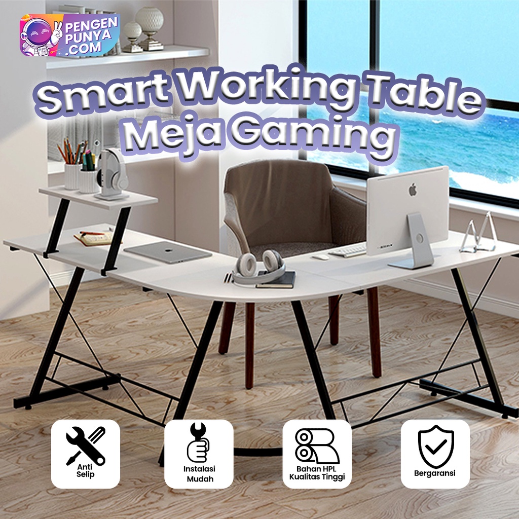 Meja Gaming L Shaped / Meja Kerja Bentuk Sudut /Gaming Desk / Meja Laptop / Meja Komputer / Meja Bel