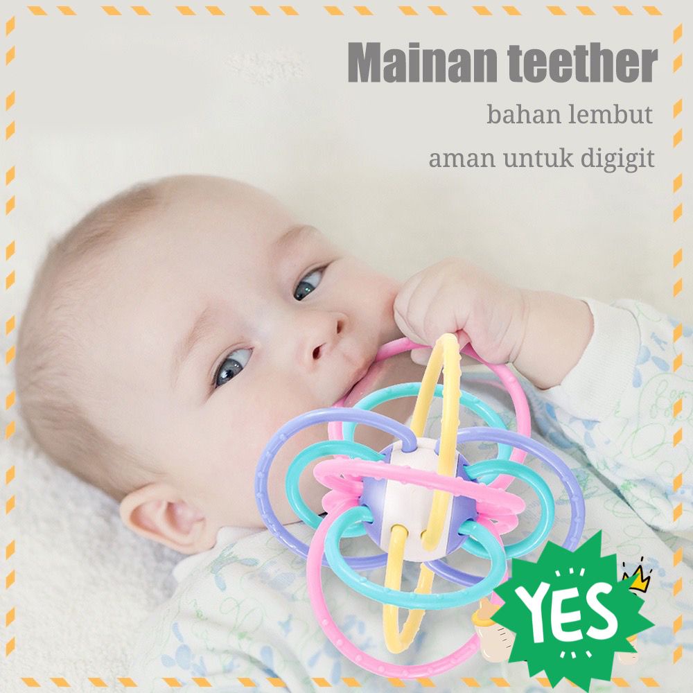 Bola Mantahattan teether bayi / bola tangan gerinda / bola Manhattan / bel tempat tidur bayi mainan / mainan pendidikan / silikon BPA