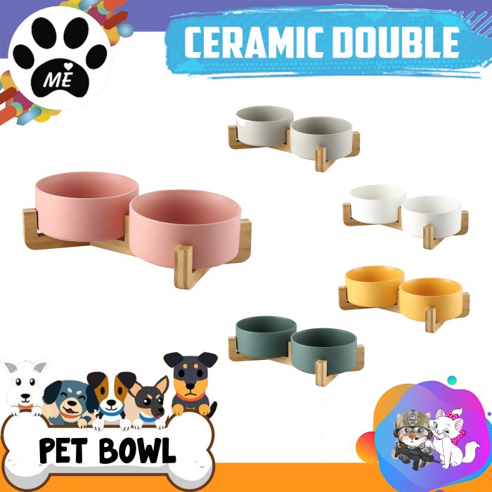 Pet Bowl Premium &quot;CERAMIC DOUBLE SMALL&quot; Tempat Makan Hewan