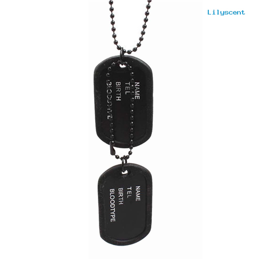 Kalung Rantai Liontin 2 Dog Tag Warna Hitam Gaya Army Militer Untuk Pria