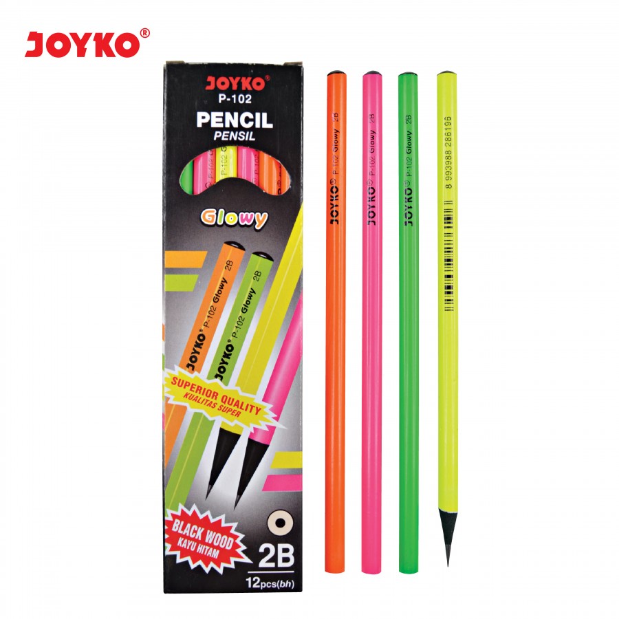 Pensil Joyko Glowy P-102 2B Black Wood Motif Bergambar Pencil Kayu Anak Serut Rautan