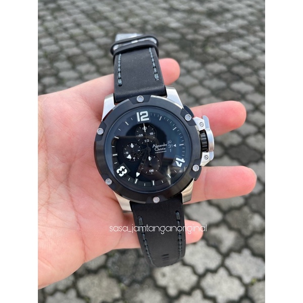 Jam Tangan Alexandre Christie Ac 6295 Original Silver Black kulit Pria