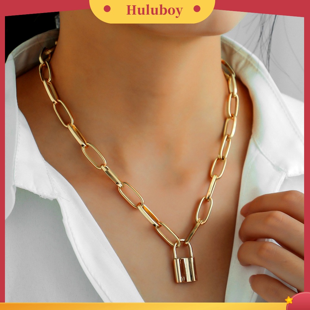 Hu Hu Hu Hu Hu Alat Bantu Pasang Kacamata♡ Kalung Rantai Liontin Gembok Hati Bahan Alloy Untuk Unisex