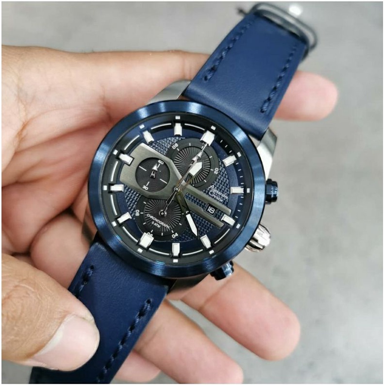 ORIGINAL RESMI JAM TANGAN PRIA ALEXANDRE CHRISTIE COWOK SILVER BLUE KULIT ALEXANDER CRISTIE AC 6562