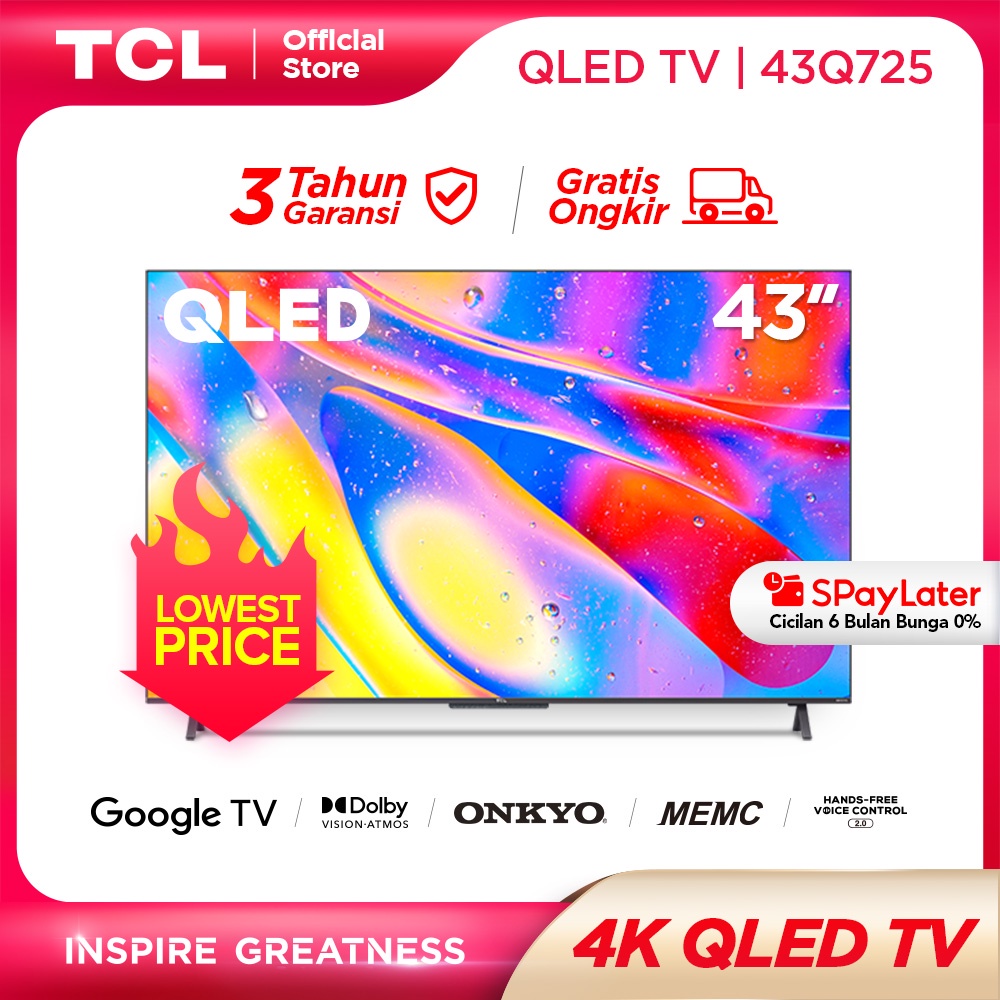 Jual TCL 43 Inch QLED Google TV 4K UHD HDR 10 Dolby Atmos Vision MEMC