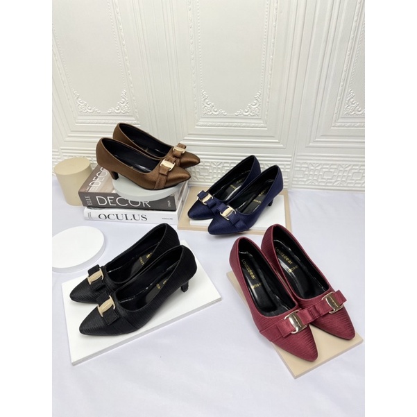 sepatu heel wanita terbaru pesta LOUISDEAR sepatu heel 3 cm bahan satin P94