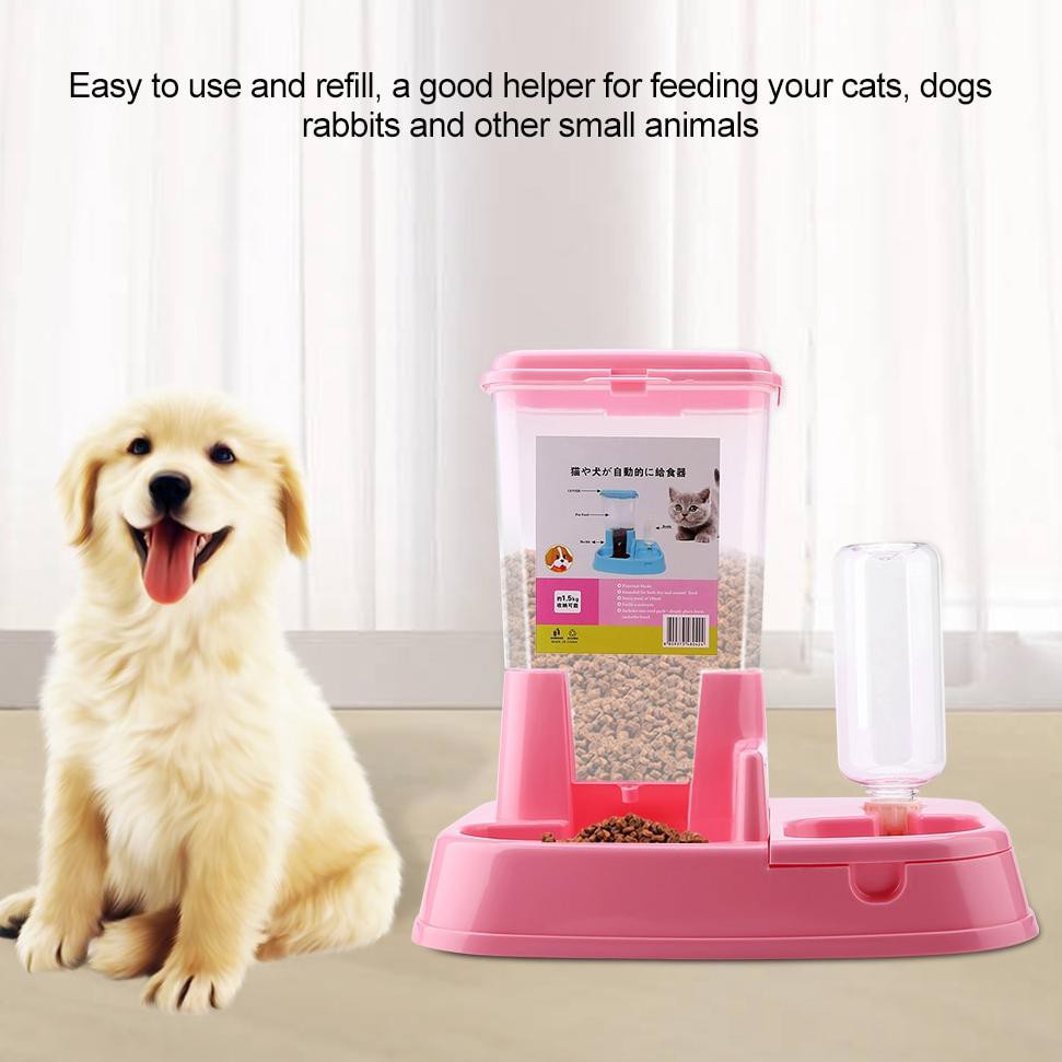 Pet bowl dispenser otomatis 2in1 tempat makanan minuman anjing kucing kelinci hewan pet Kucing Automatic Pet Food Dispenser otomatis PET0640 Blue INT504