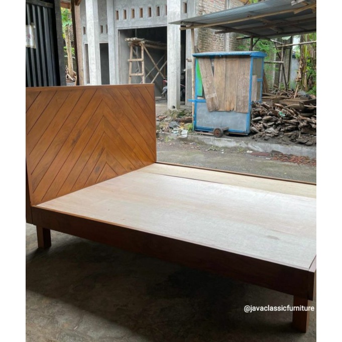 TEMPAT TIDUR MINIMALIS VINTAGE DIPAN KAYU JATI DIVAN ANAK RANJANG TANPA LACI MURAH NATURAL UKURAN 120 160 180-2