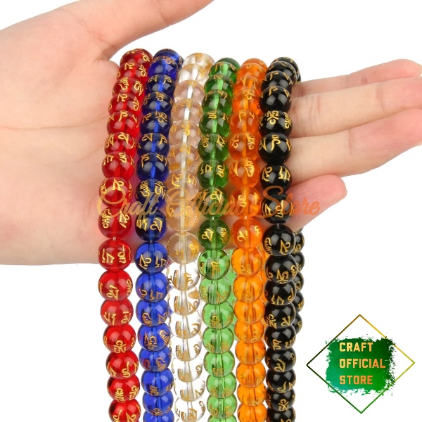 [ 10 Butir ] Bahan Gelang Manik Batu Mantra Tibet Agate Bahan Kerajinan Craft &amp; DIY