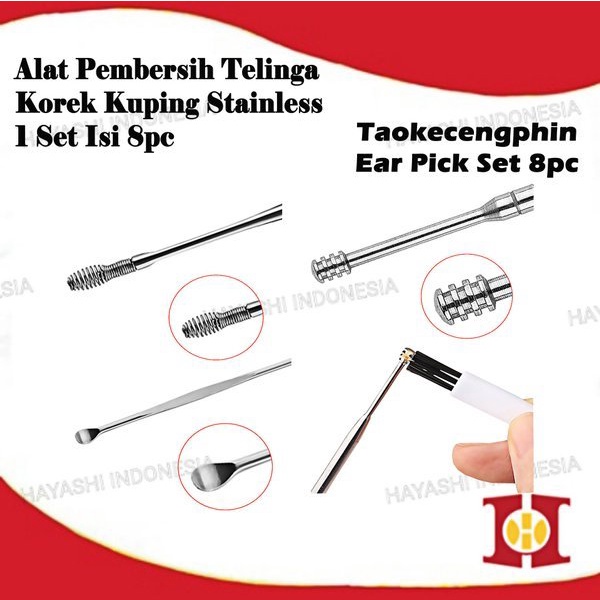 Set 8pcs Alat Pembersih Telinga Korek Kuping Telinga Stainless Steel