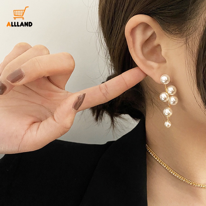 Anting Rumbai Panjang Liontin Mutiara Imitasi Bentuk Anggur Bahan Logam Untuk Wanita