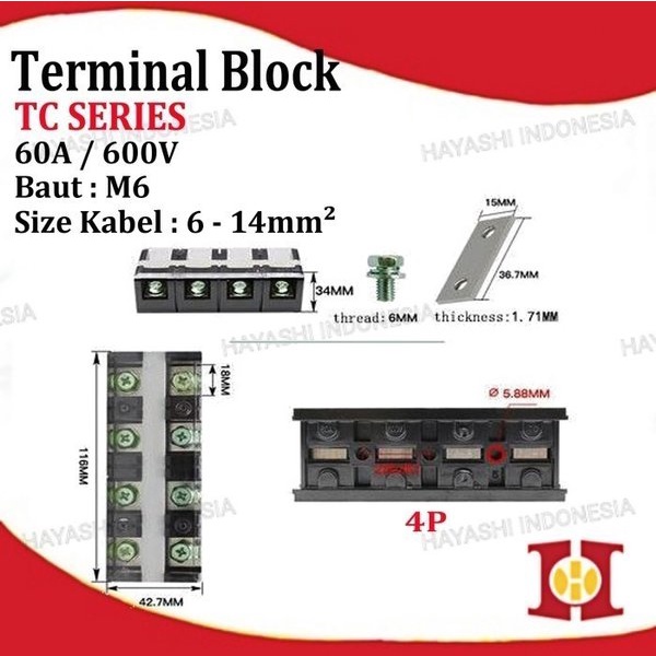 Terminal Block Blok Kaca 100A TC 1002 1003 1004 1005 2 3 4 5 Pole TAB