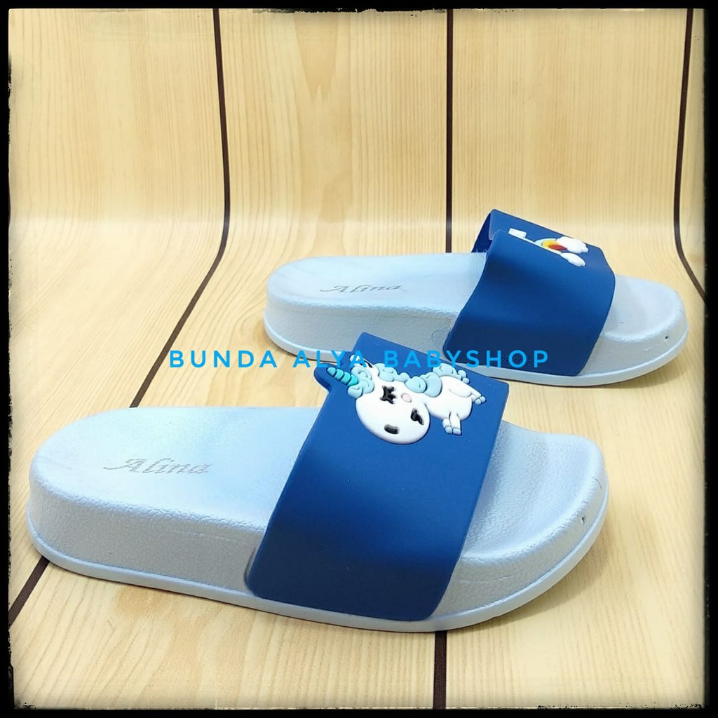 Sendal Anak Perempuan IMPORT Usia 3 4 5 Tahun Lentur BIRU - Sandal Anak Perempuan Karet Unicorn Size 26 - 30 Anti Licin