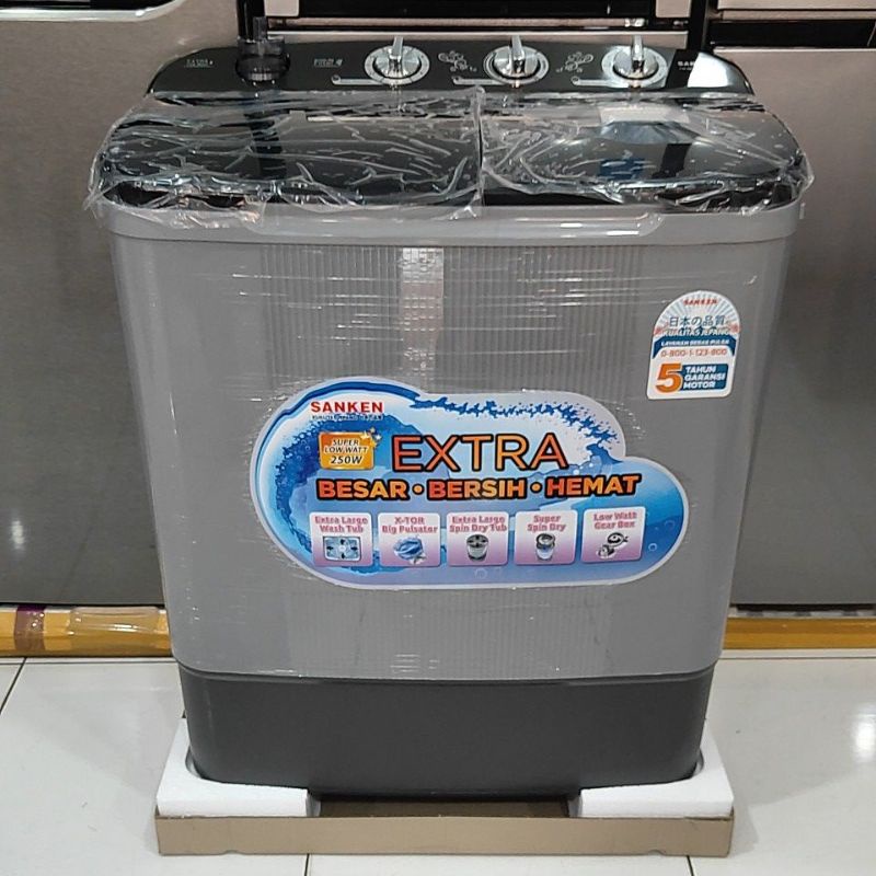 SANKEN Mesin Cuci 2 Tabung 8 Kg Twin Tub - TW-8827EGY - Hitam Low Watt 250 Watt Kapasitas 8kg