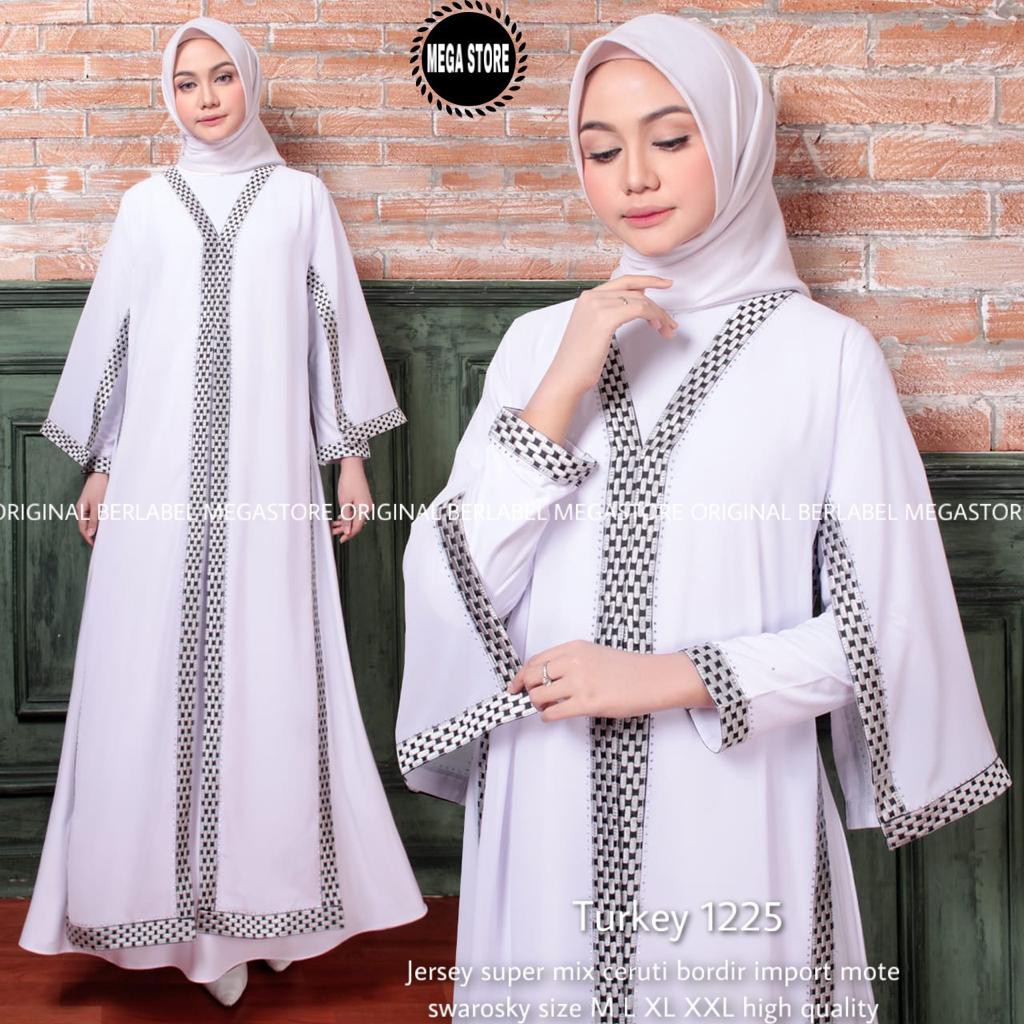 OK - ABAYA TURKEY PUTIH BORDIR | ABAYA TURKEY MEWAH | ABAYA TURKEY BORDIR | TURKEY 1225