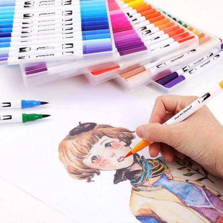 

LANGSUNG KIRIM.. Slayershop Dual Tip Pulpen Sikat 24/48/60/100Warna Sketsa Menggambar Manga Dual Head spidol Warna Air Pena untuk Menggambar Animasi Mewarnai Books Desain Perlengkapan Seni